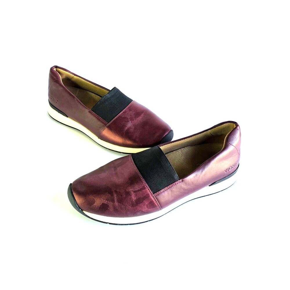 VIONIC Cosmic Cameo Camo Slip On Shoes Maroon Sz 10 42 Wide Dk Red Comfort